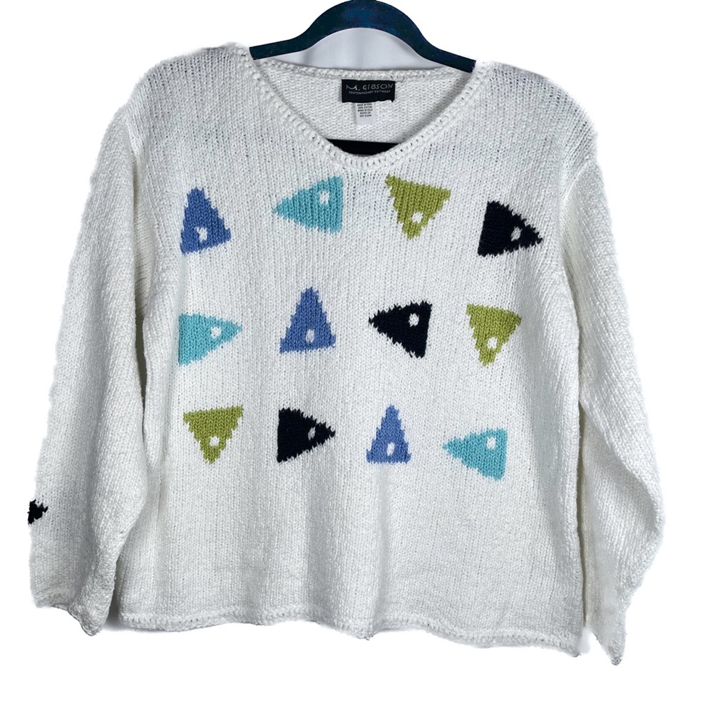 Vintage M Gibson Knitwear White Sweater with Coastal Grandma Vibe